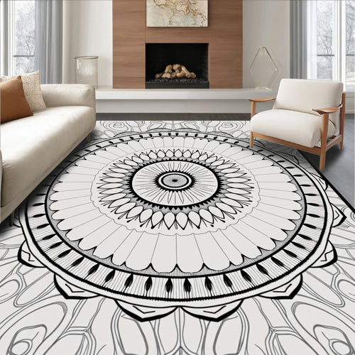 Black White Radial Mandala Rug