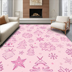 Pink Festive Christmas Trees Snowflakes Bells Rug