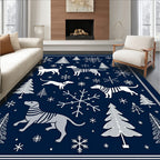 Winter Dogs Snowflakes Forest Scene Rug