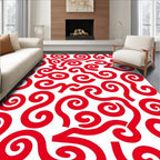Bold Red Swirl Scroll Abstract Rug