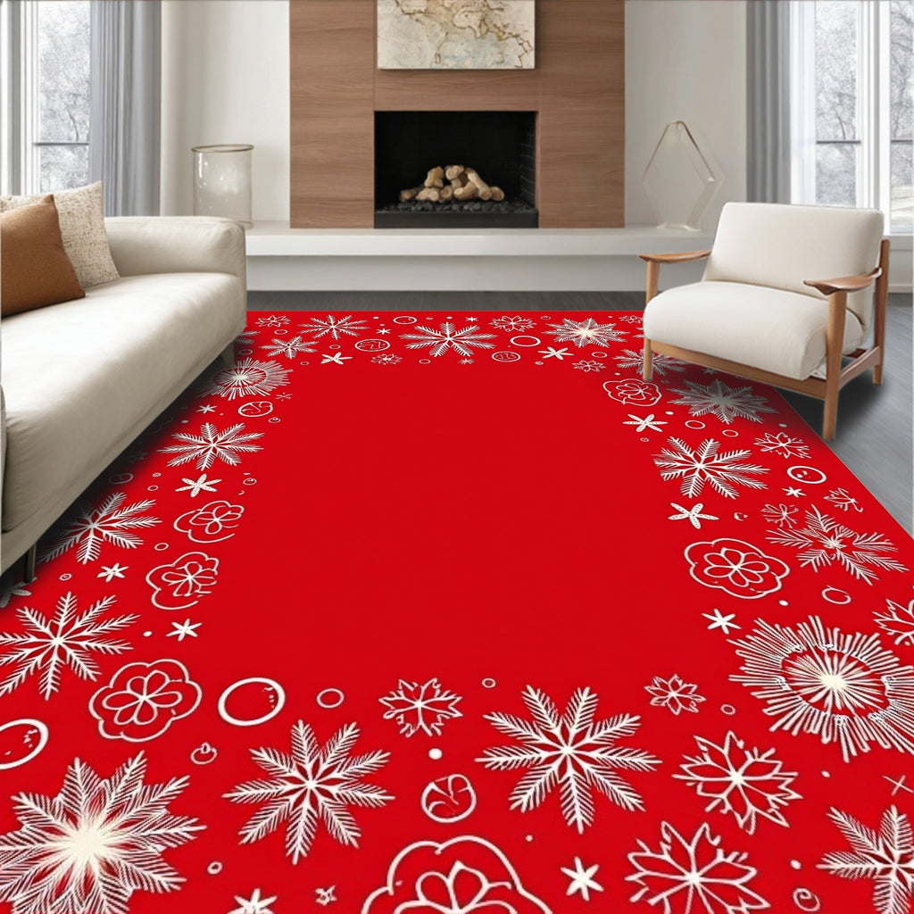 Crimson white abstract snowflake collection Rug