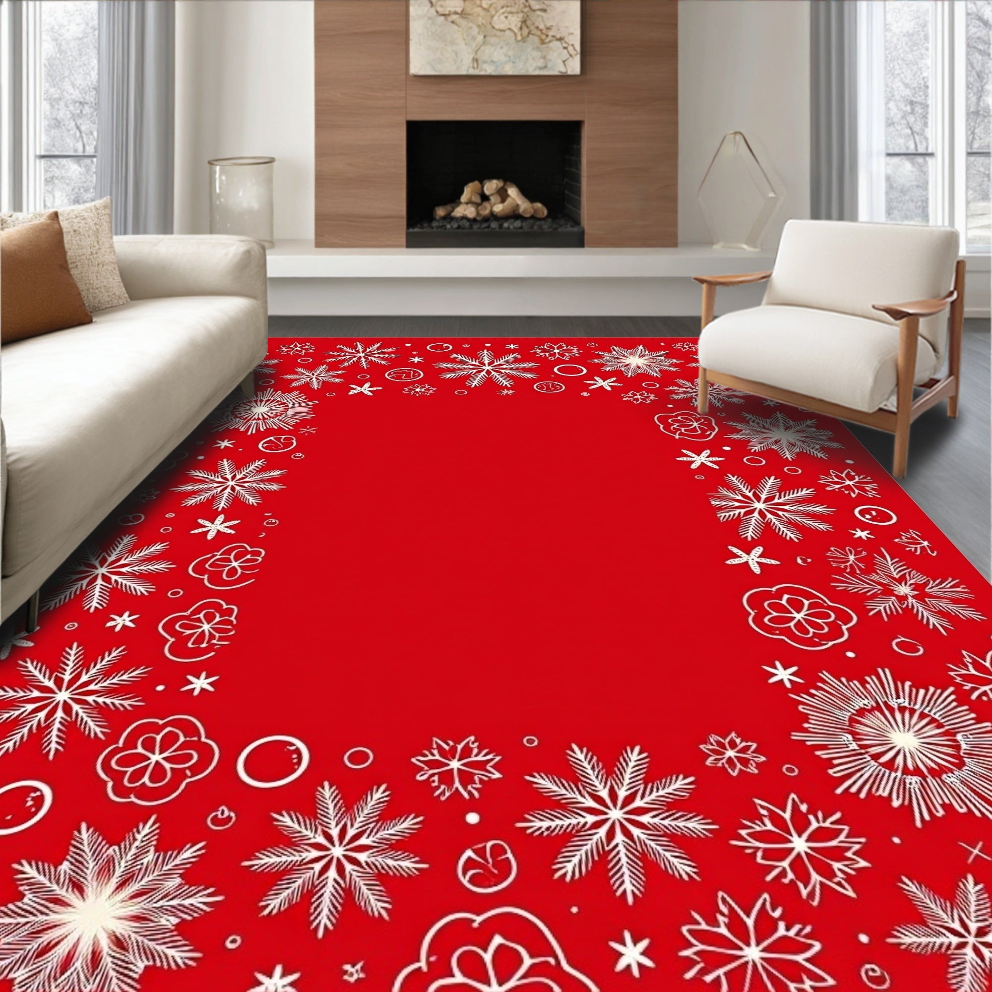 Crimson white abstract snowflake collection Rug