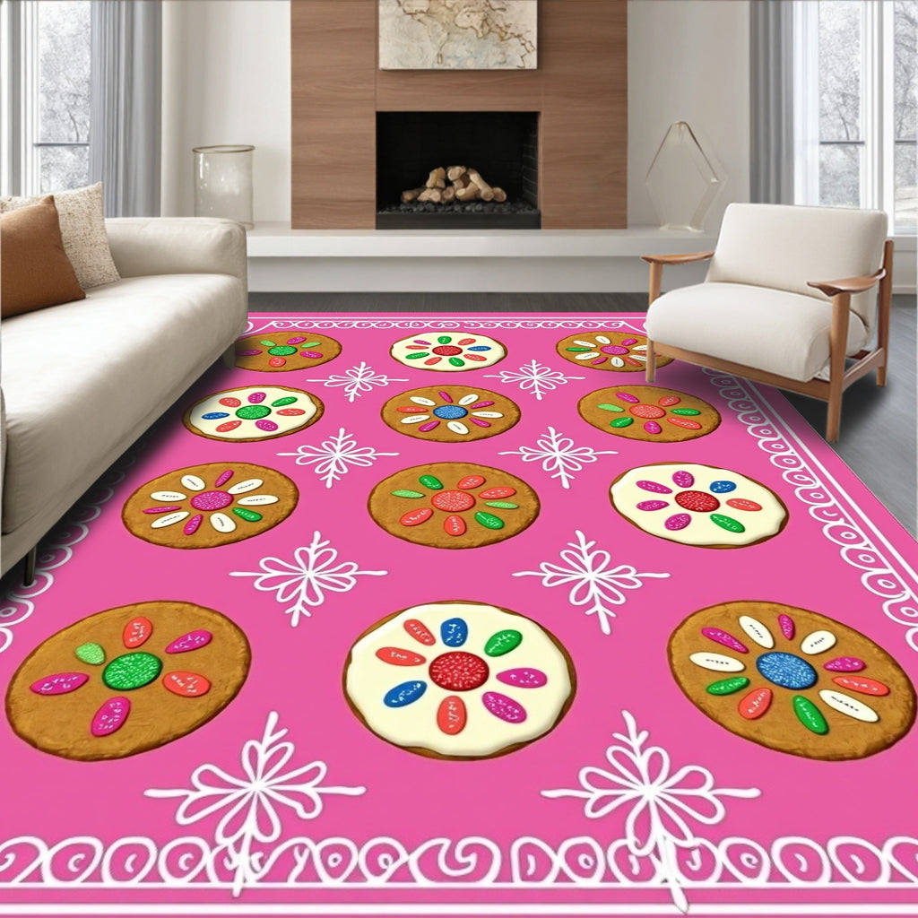 Pink Gingerbread Cookie Floral Medallion Rug