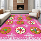 Pink Gingerbread Cookie Floral Medallion Rug