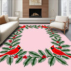 Crimson Cardinal Evergreen Garland Border Rug