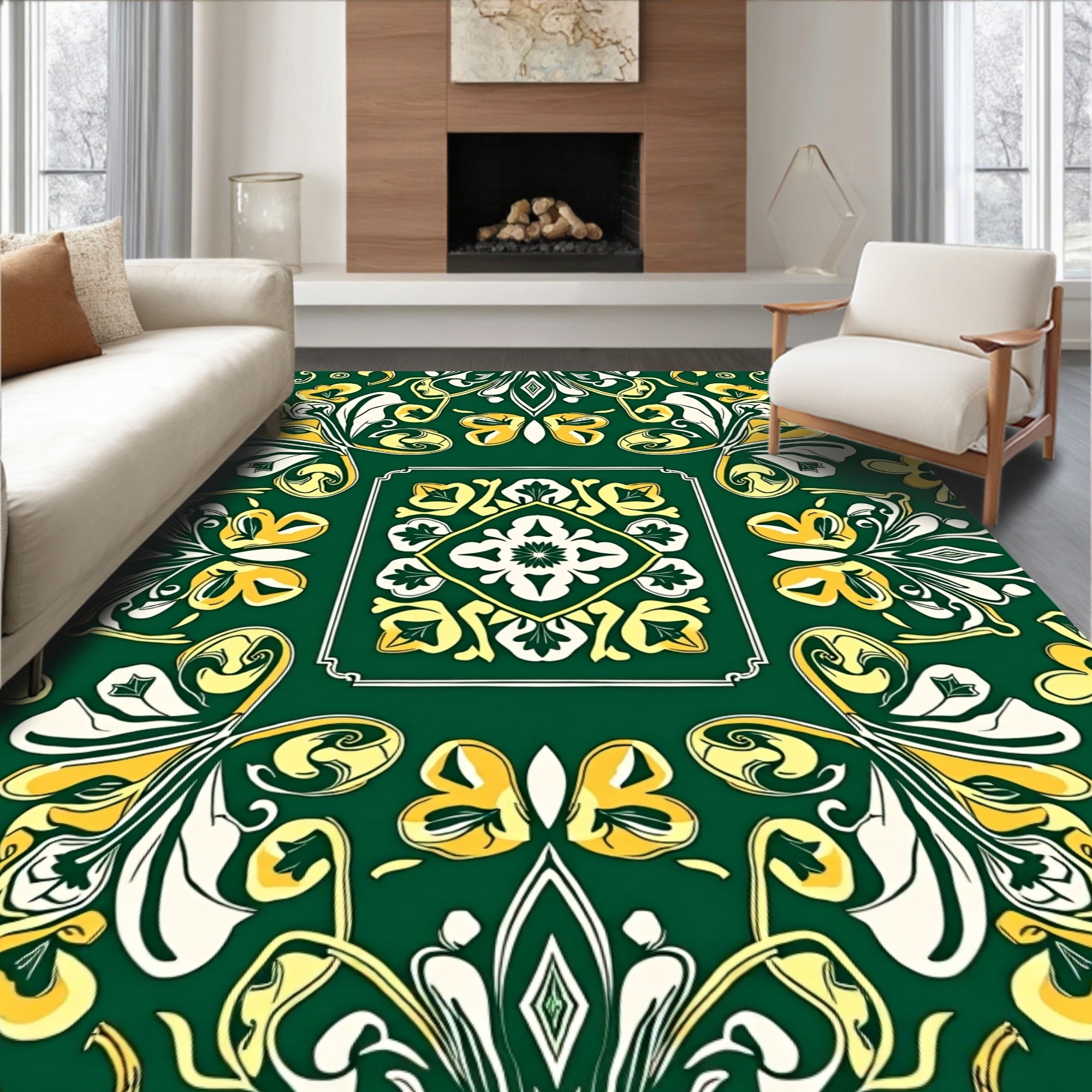 Emerald Garden Medallion Butterfly Rug