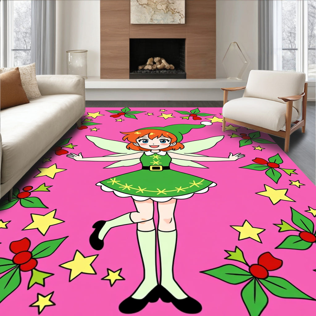 Whimsical Fairy Stars Poinsettia Pink Rug