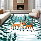 Winter Forest Deer Herd Rug