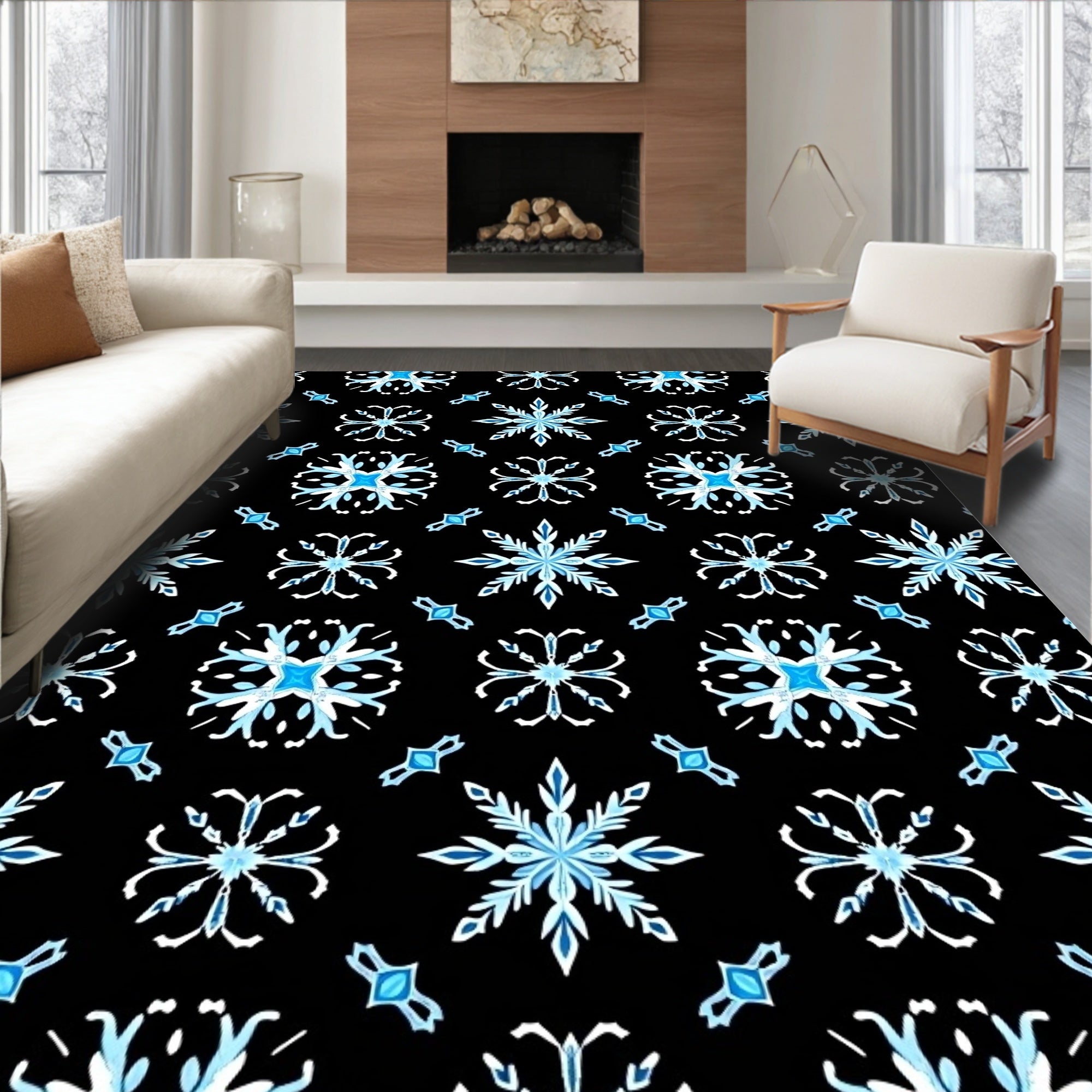 Winter White Blue Snowflake Scatter Rug
