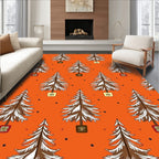 Whimsical Orange Festive Trees Rug