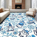 Whimsical Blue Snowman Swirls Rug