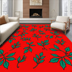 Crimson Green Leafy Branches Botanical Rug