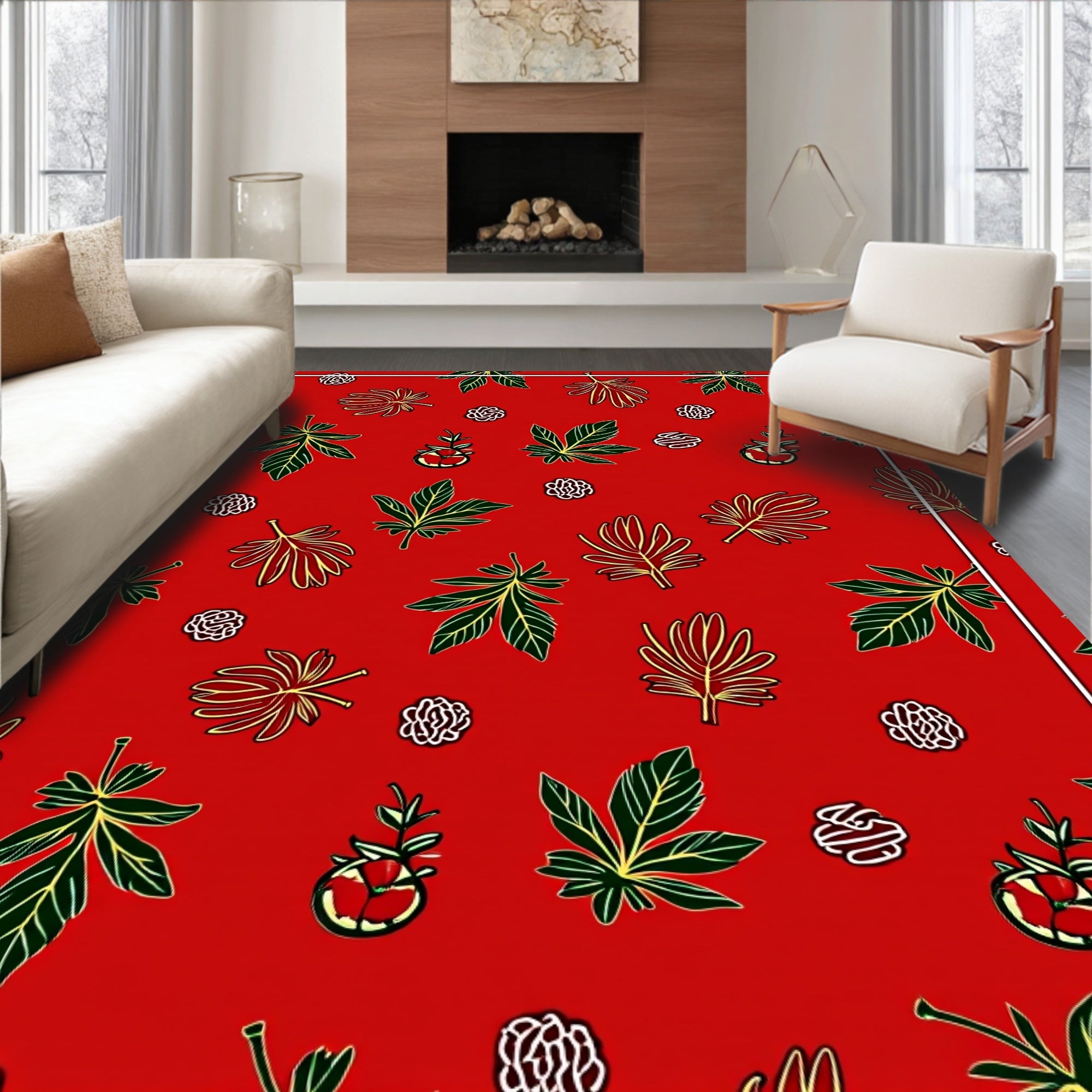 Crimson Red Leafy Botanicals Collection Rug