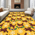 Brown Dogs with Snowflakes Garland Yellow Rug