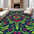 Vibrant Red Floral Garden Medallion Rug