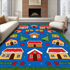 Festive Gingerbread Village Blue Rug