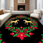 Golden Horses Red Floral Wreath Rug