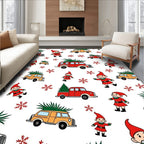 Happy Gnomes Christmas Tree Vintage Trucks Rug