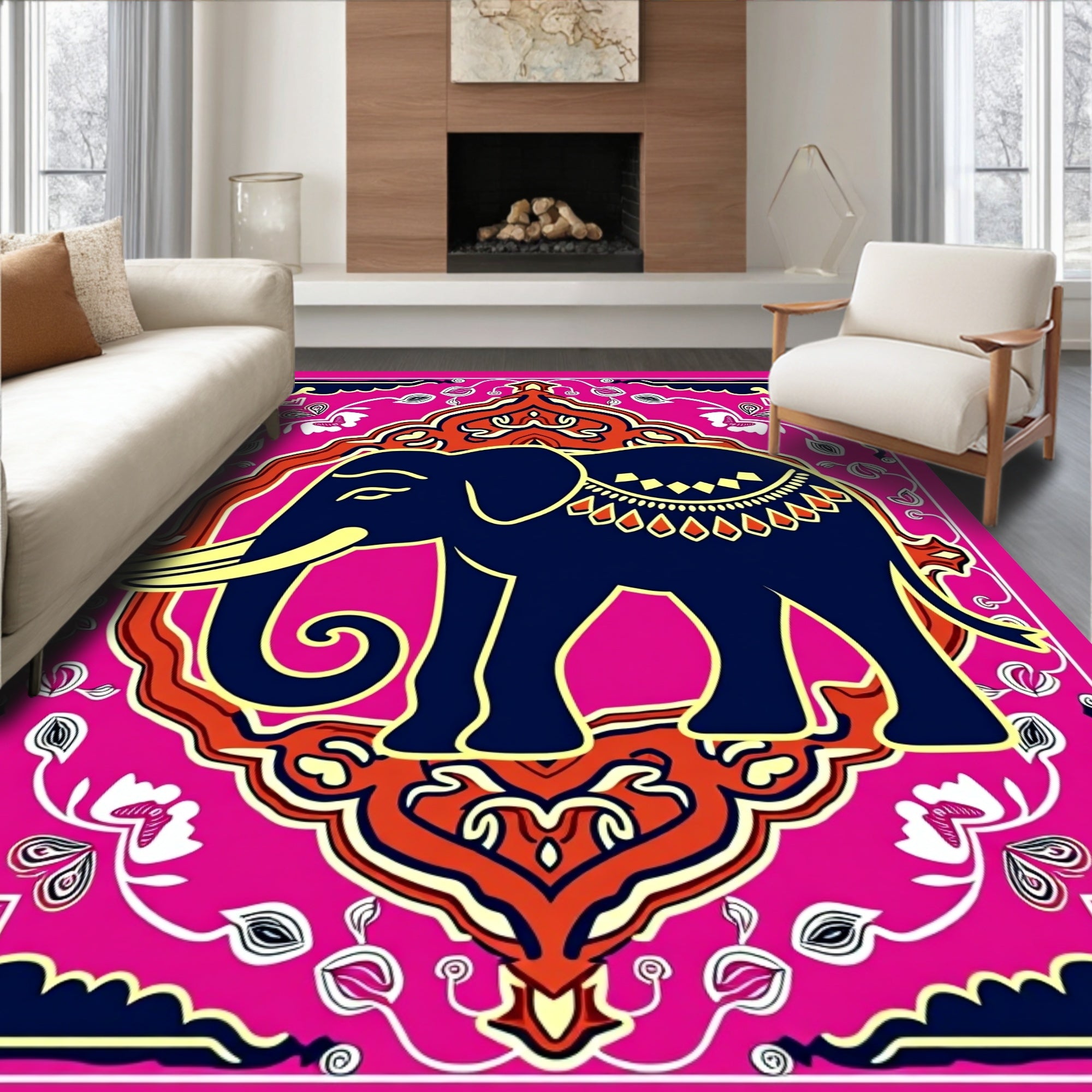 Vibrant Crimson Elephant Medallion Rug