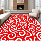 Bold Red Swirls and Triangles Repeat Rug