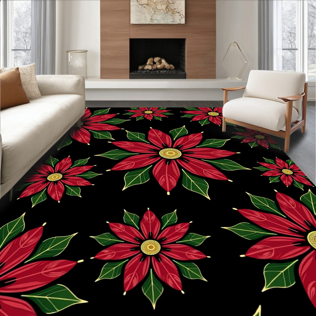 Bold Crimson Floral Poinsettia Garden Rug