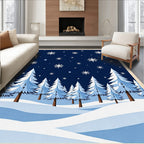 Midnight Blue Snowfall Forest Pines Rug