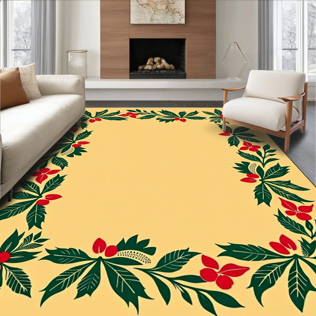 Crimson Berry Vine Botanical Border Rug