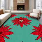 Crimson Poinsettia Teal Floral Rug