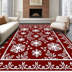Crimson White Snowflake Botanical Border Rug