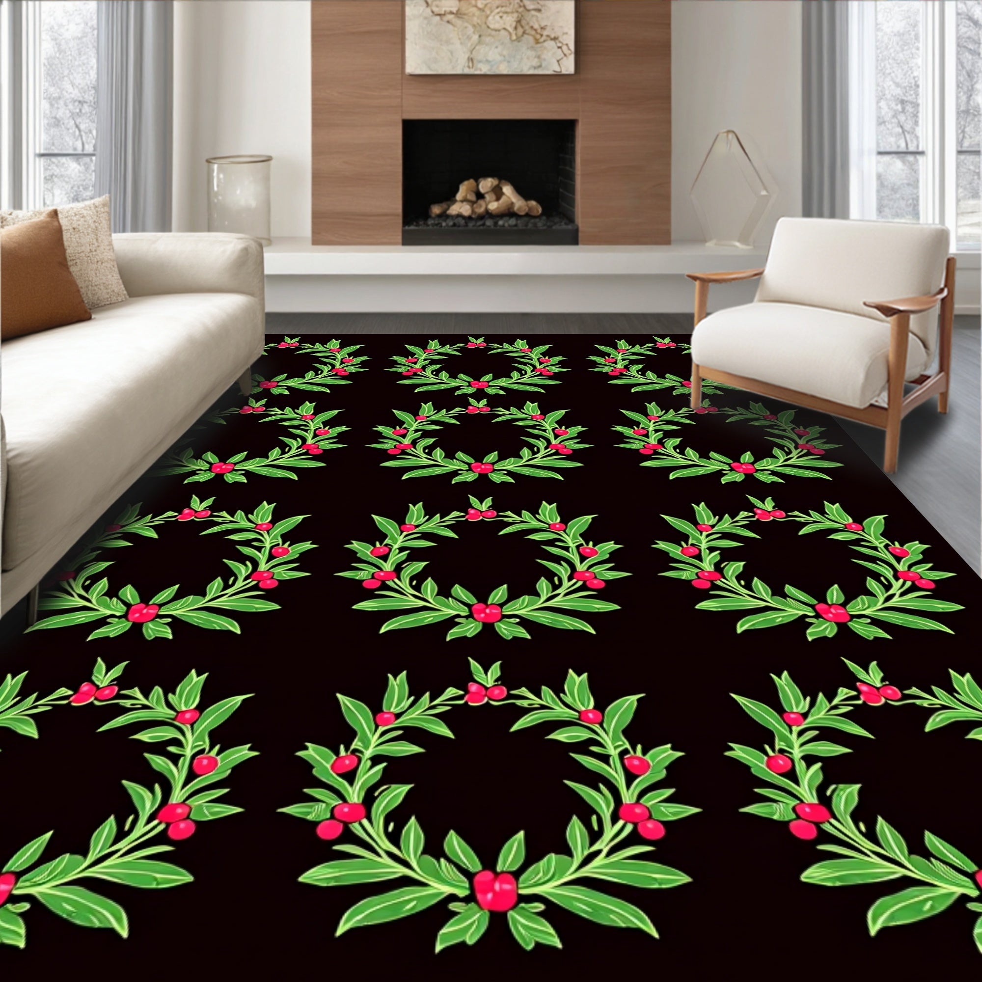 Emerald Wreath Cherry Garland Rug