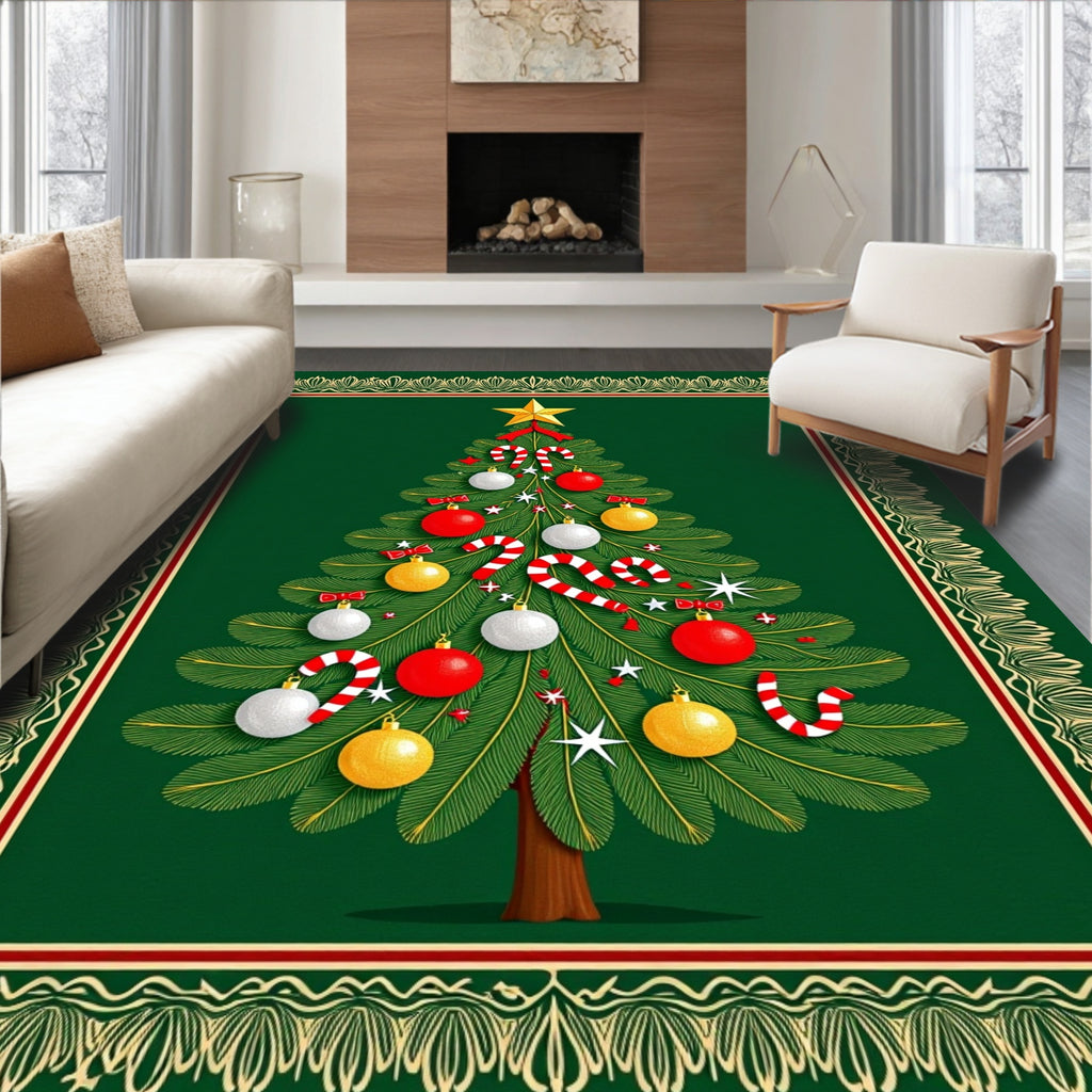 Festive Evergreen Tree Ornament Collection Rug
