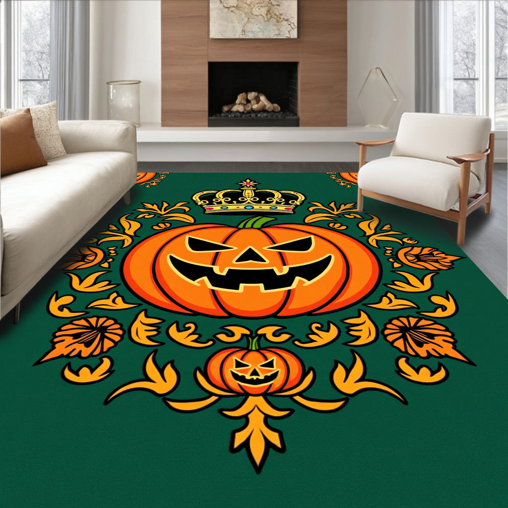 Orange Jack-o-Lantern Crown Medallion Rug