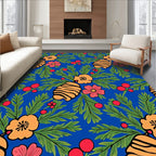 Vibrant Blue Botanical Bloom Berry Rug