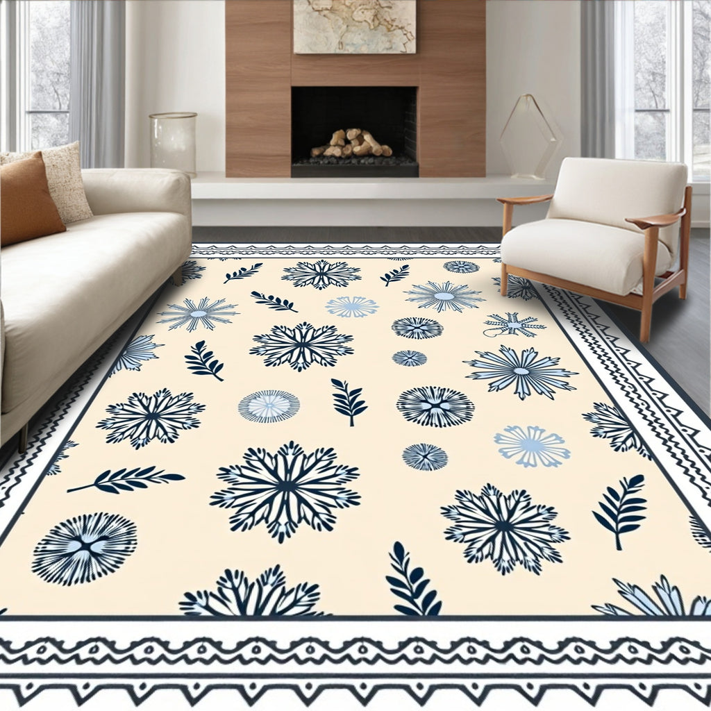 Ivory and Navy Floral Sprigs Rug