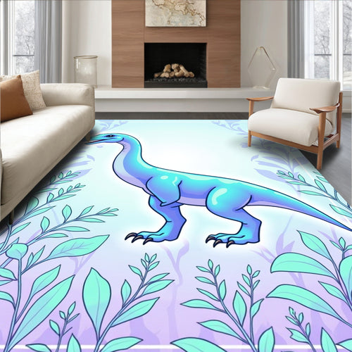 Blue Brontosaurus Surrounded by Foliage Rug