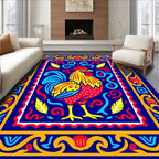 Vibrant Rooster Folk Art Rug