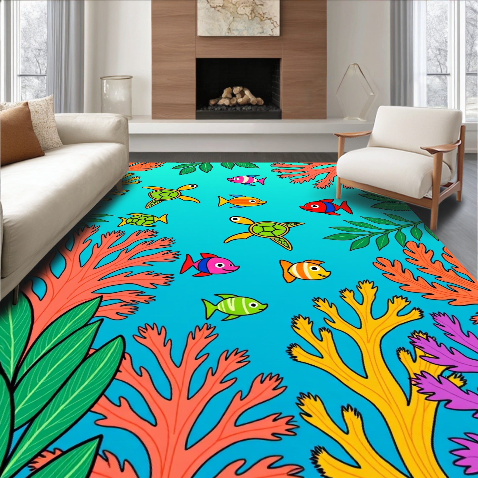 Oceanic Turtles And Coral Friends Rug