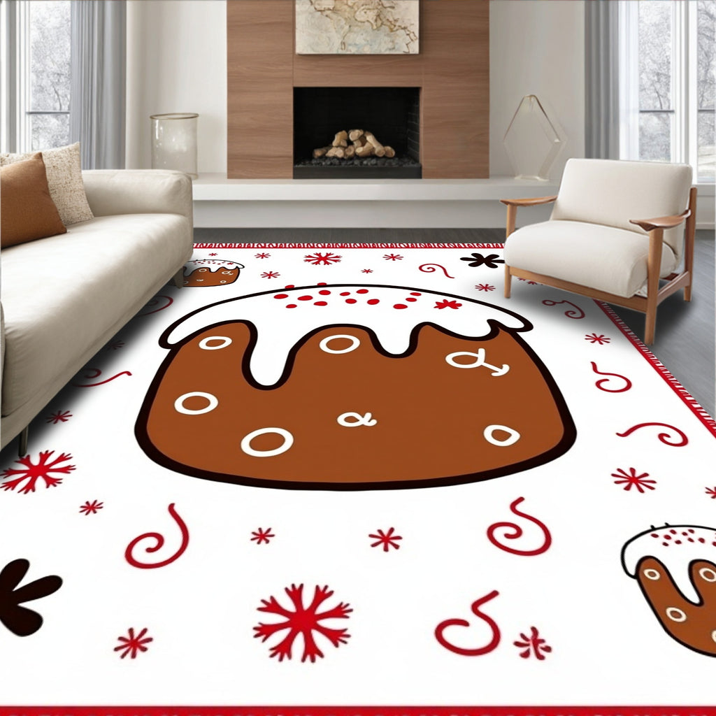 Christmas Cake Whimsical Red Border Rug