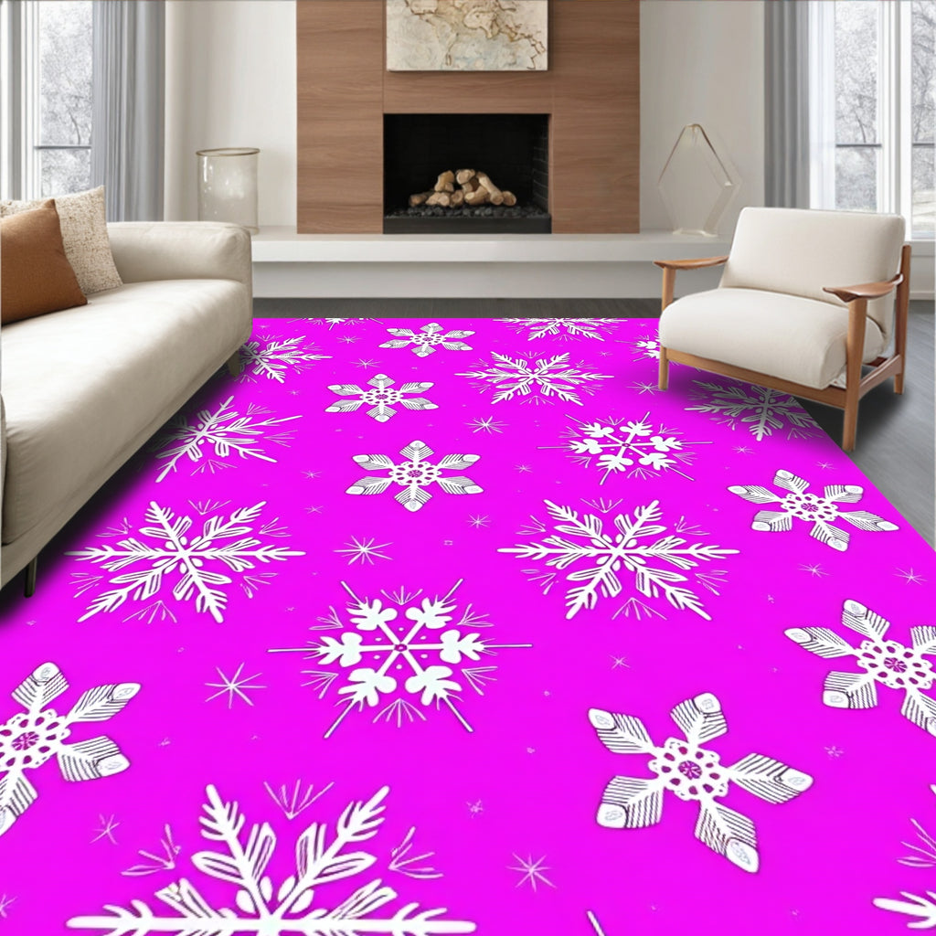 Vibrant Pink Snowflake Cluster Pattern Rug