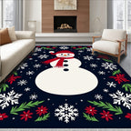 Whimsical Snowman Red Floral Snowflakes Rug