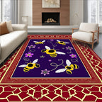 Whimsical Yellow Bee Violet Flowers Rug