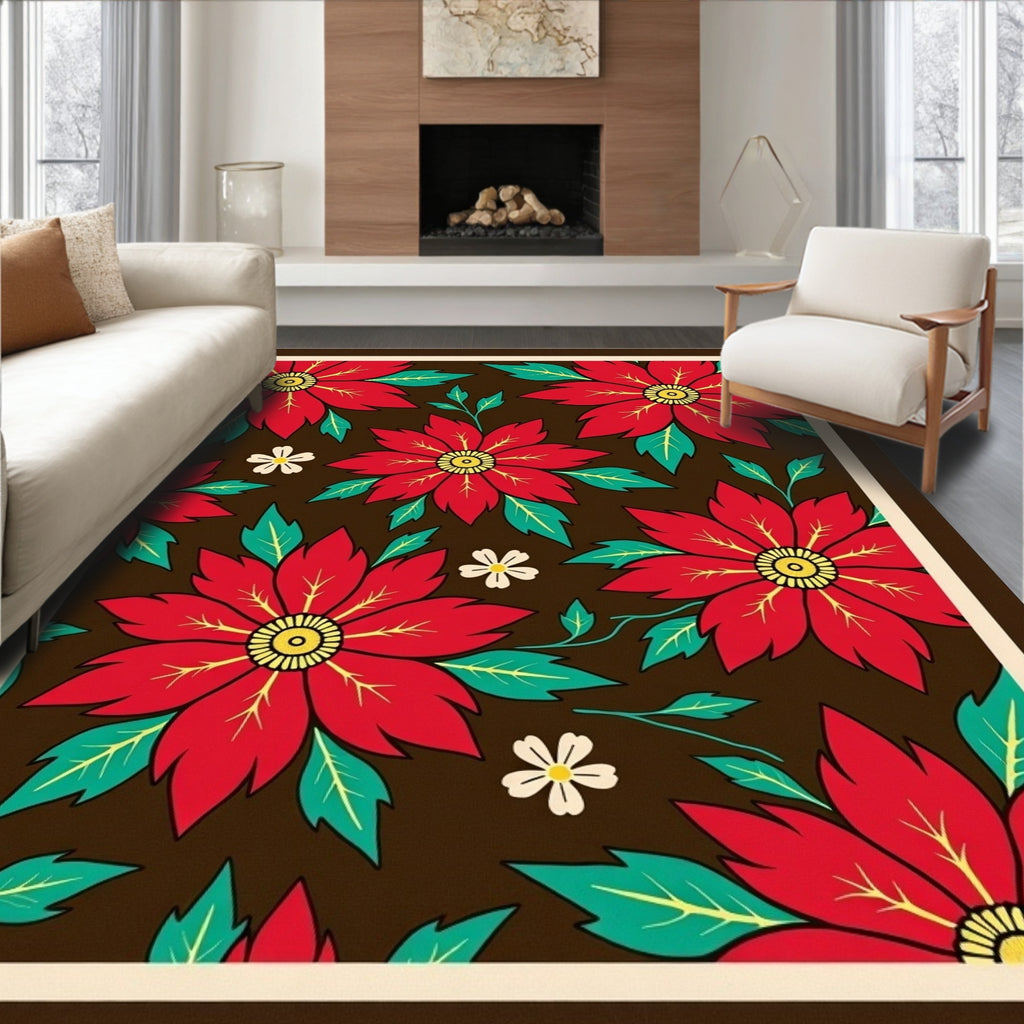 Bold Red Floral Medallion Foliage Rug