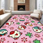 Pink Festive Christmas Characters Snowflakes Rug