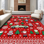 Christmas Red Gnome Truck Snowflake Trees Rug