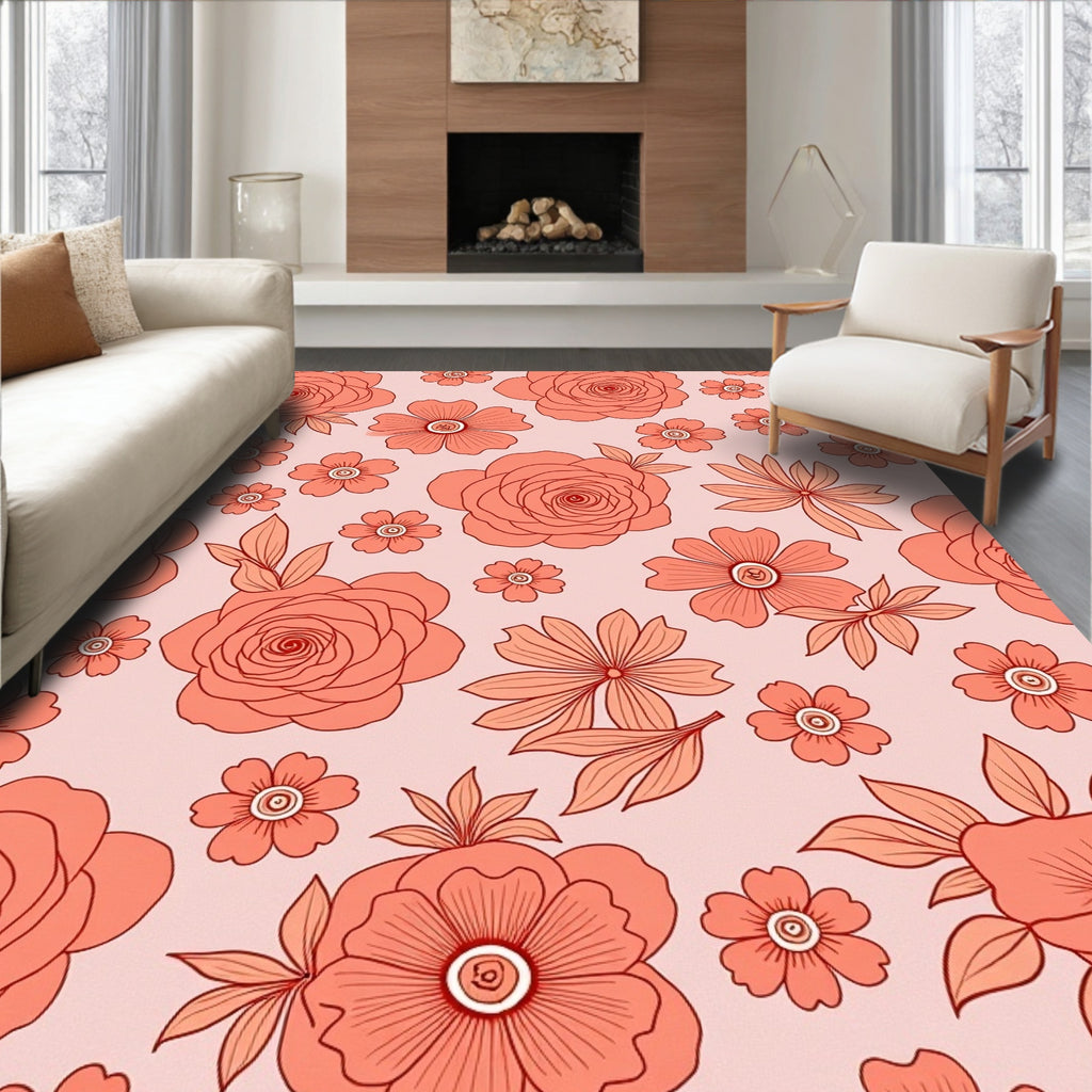 Coral Blooming Garden Floral Medley Rug
