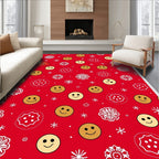 Red Yellow Smiley Face Snowflake Medallion Rug