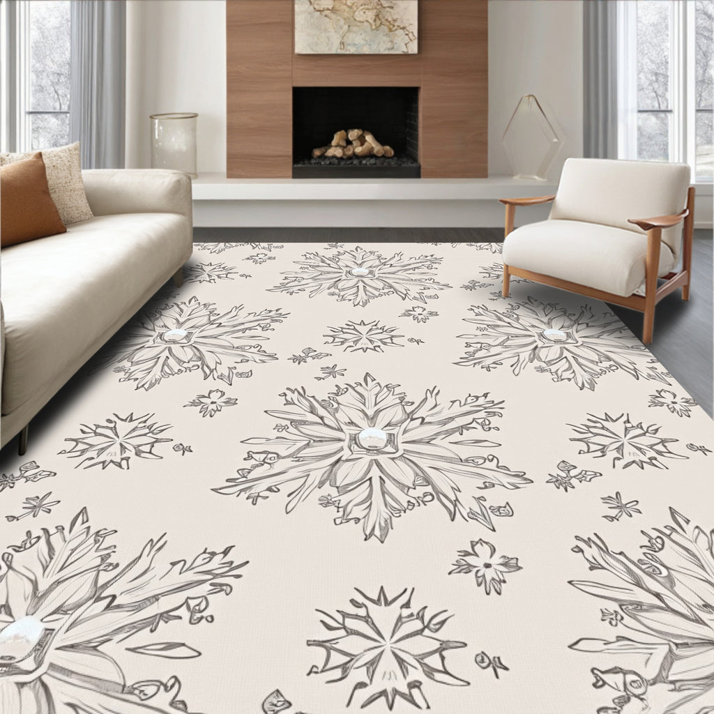 Ethereal Winter Snowflake Sketch Rug