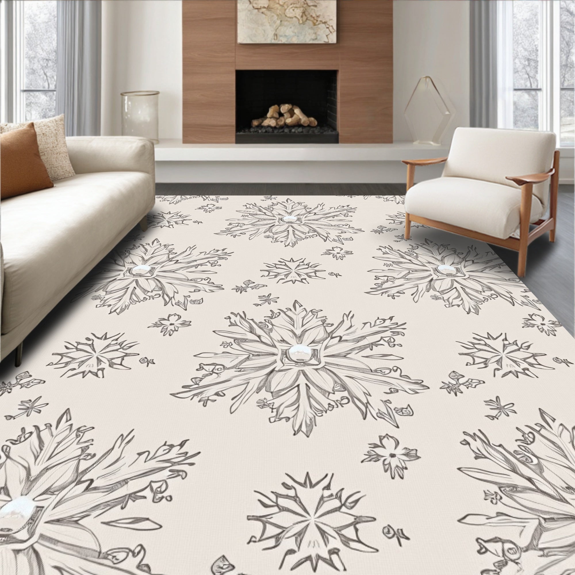 Ethereal Winter Snowflake Sketch Rug