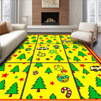 Festive Yellow Christmas Trees Candy Canes Rug