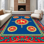 Red Gold Deer Floral Border Medallion Rug